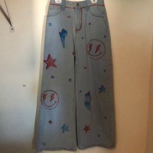 Size 2 woman’s boyfriend jeans w/ customized drawings